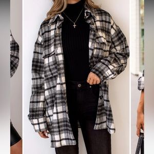 ON TIME BLACK AND WHITE PLAID SHACKET